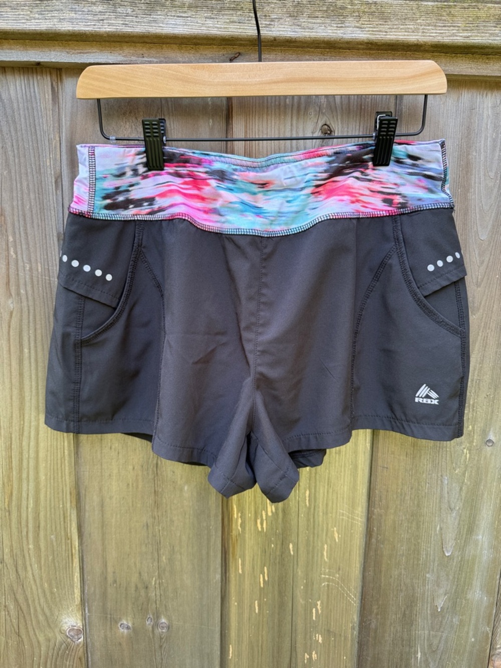 RBX Women's Black Athletic Shorts with Multicolor Tie-Dye Waistband